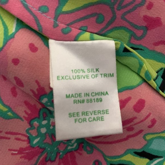 Lilly Pulitzer Skip On It Elza Top Blouse Size Medium 100% Silk Frogs Floral - Picture 6 of 7